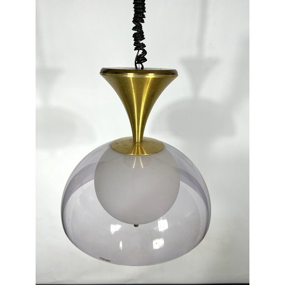 Image 1 of Vintage brass and glasse chandelier by Stilux Milano, Italy 1960s
