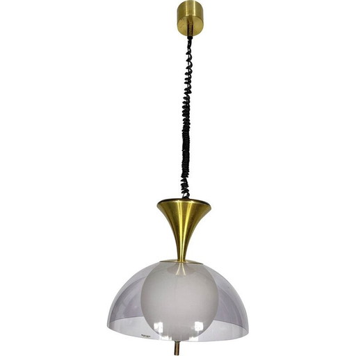 Vintage brass and glasse chandelier by Stilux Milano, Italy 1960s