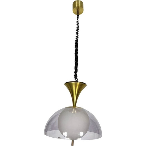 Image 1 of Vintage brass and glasse chandelier by Stilux Milano, Italy 1960s