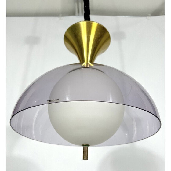 Image 1 of Vintage brass and glasse chandelier by Stilux Milano, Italy 1960s