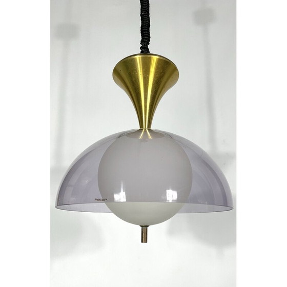 Image 1 of Vintage brass and glasse chandelier by Stilux Milano, Italy 1960s