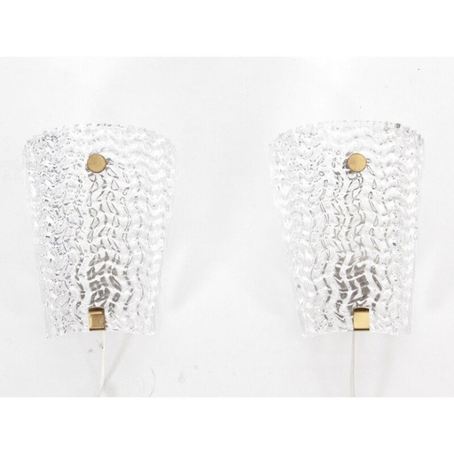Pair of vintage scandinavian crystal wall lamps