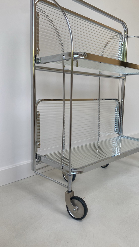 Image 1 of Trolley With Chrome Frame And Ribbed Glass