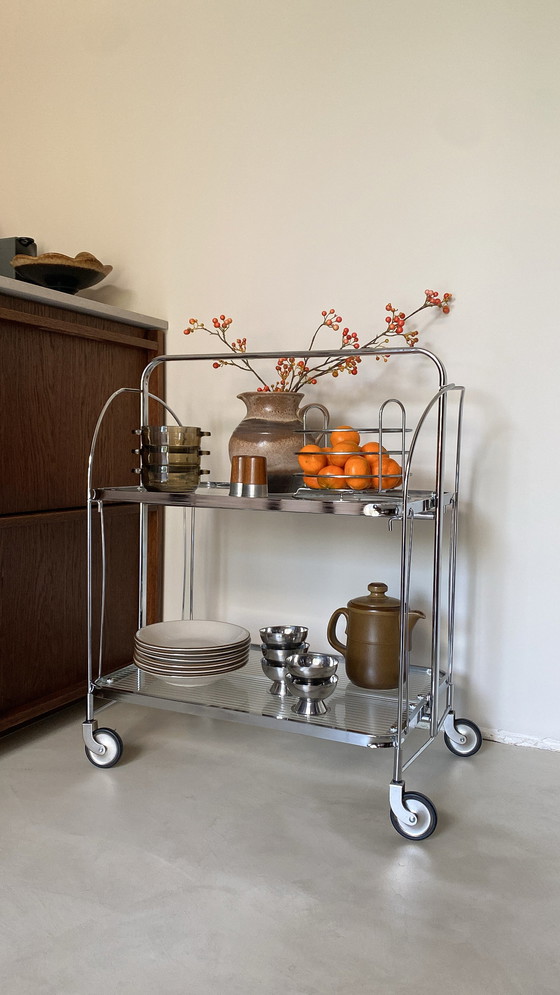 Image 1 of Trolley With Chrome Frame And Ribbed Glass