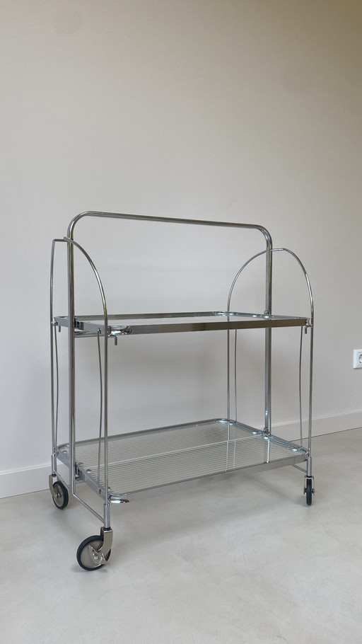 Trolley With Chrome Frame And Ribbed Glass