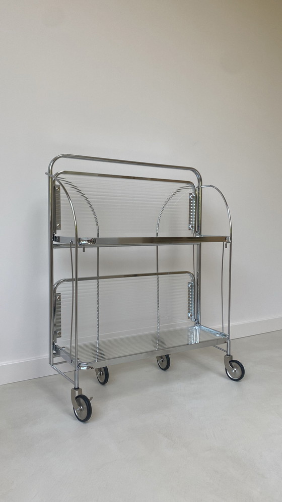 Image 1 of Trolley With Chrome Frame And Ribbed Glass