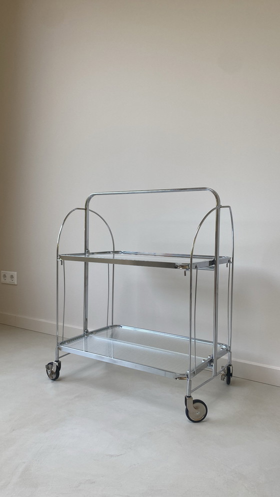 Image 1 of Trolley With Chrome Frame And Ribbed Glass