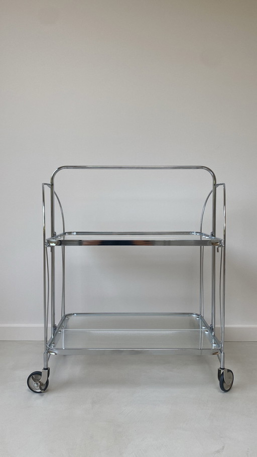 Trolley With Chrome Frame And Ribbed Glass