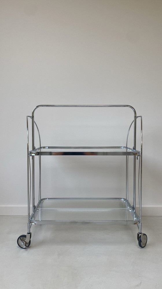 Image 1 of Trolley With Chrome Frame And Ribbed Glass