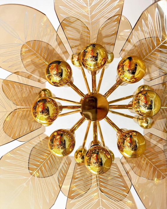 Image 1 of Vintage Smoked Leaves Ceiling Lamp