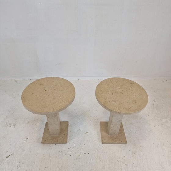 Image 1 of Pair of vintage Italian travertine pedestals, 1980s