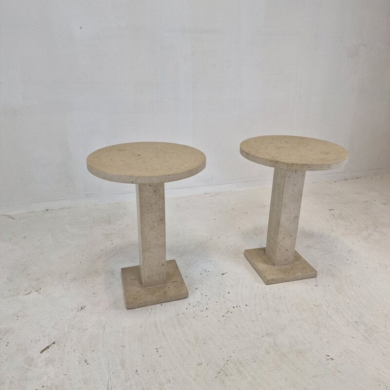 Image 1 of Pair of vintage Italian travertine pedestals, 1980s
