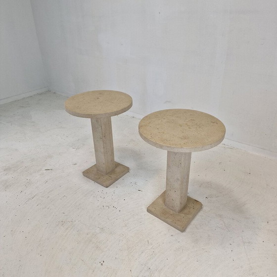 Image 1 of Pair of vintage Italian travertine pedestals, 1980s