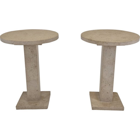 Image 1 of Pair of vintage Italian travertine pedestals, 1980s