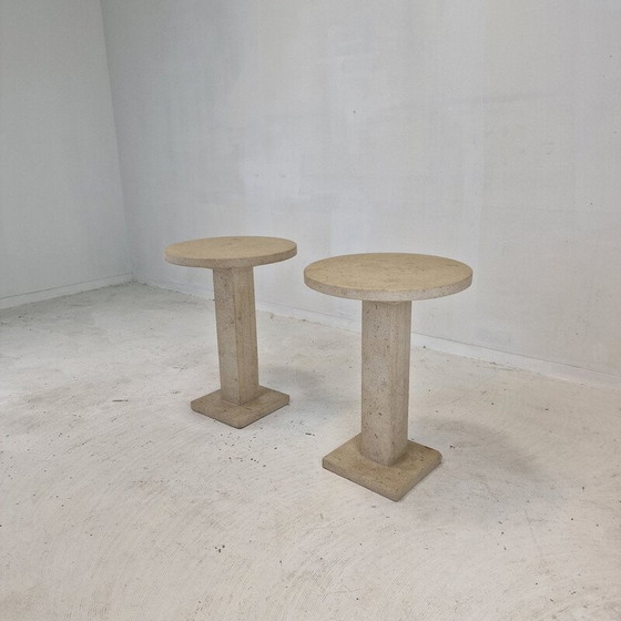 Image 1 of Pair of vintage Italian travertine pedestals, 1980s