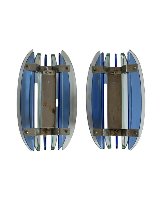 Image 1 of Sublime Pair Of Veca Fontana Arte 1960 Blue Italian Wall Lights