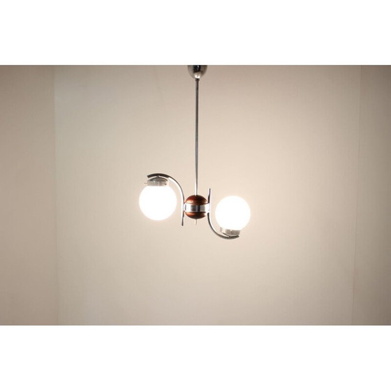 Image 1 of Lampadario vintage art déco in vetro, metallo e legno, Cecoslovacchia 1930