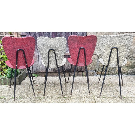 Image 1 of Set of 4 vintage steel and brass chairs by Jacques Hitier, 1960