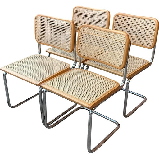Set of 4 mid-century Italian B32 Cesca chairs by Marcel Breuer, 1970s