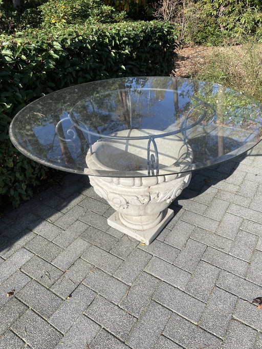 Concrete Garden Table With Round Glass Plate