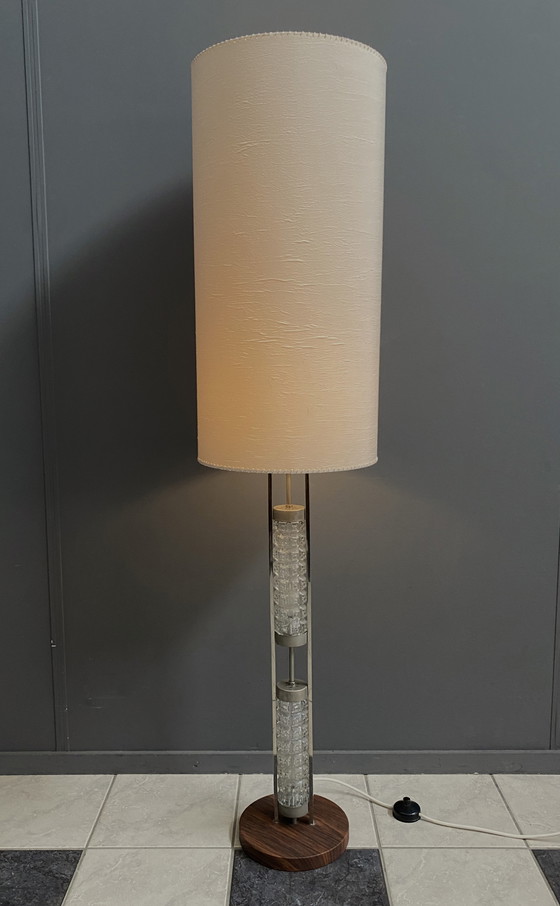 Image 1 of Glass base floor lamp with silk shade by Richard Essig for Besigheim 1970s