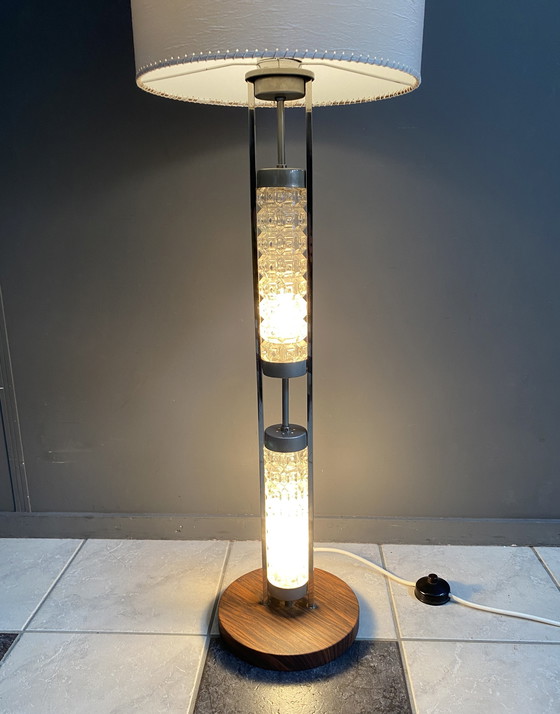 Image 1 of Glass base floor lamp with silk shade by Richard Essig for Besigheim 1970s