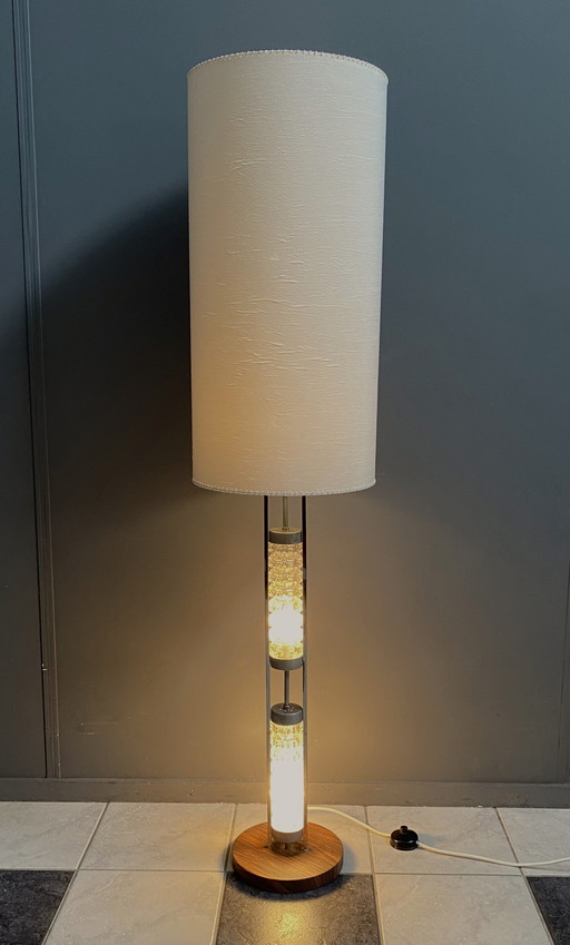 Glass base floor lamp with silk shade by Richard Essig for Besigheim 1970s