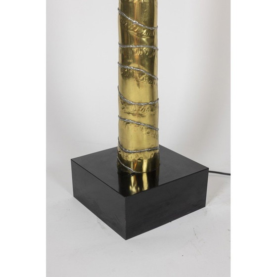 Image 1 of Lampada da terra vintage in ottone dorato e argentato raffigurante una palma, realizzata da Henri Fernandez per Maison Honoré, 1