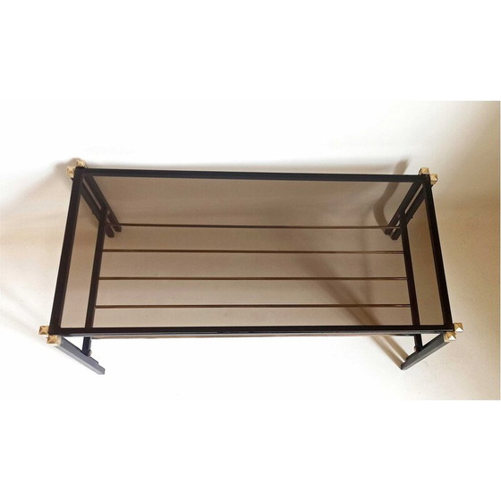 Image 1 of Vintage coffee table with magazine holder in smoked glass, metal and brass, 1960
