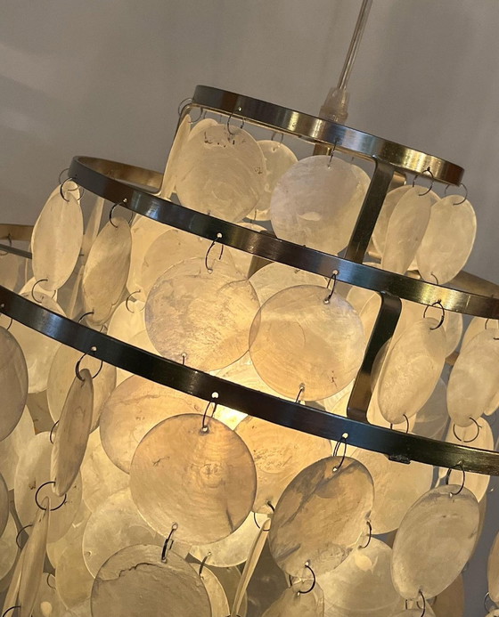 Image 1 of Vintage Capiz Shell Lamp Opaline Shell Stainless Steel