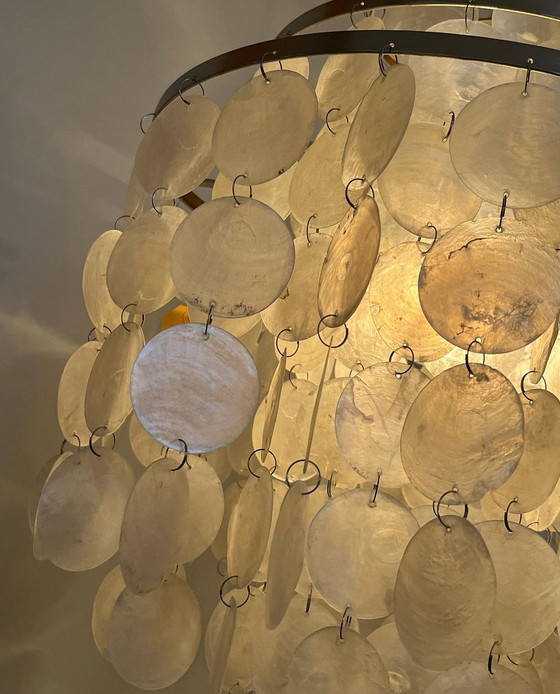 Image 1 of Vintage Capiz Shell Lamp Opaline Shell Stainless Steel