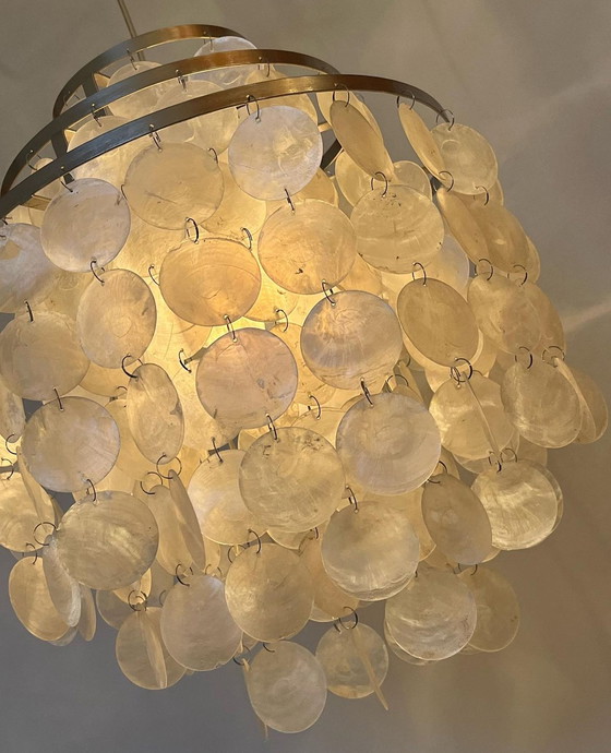 Image 1 of Vintage Capiz Shell Lamp Opaline Shell Stainless Steel