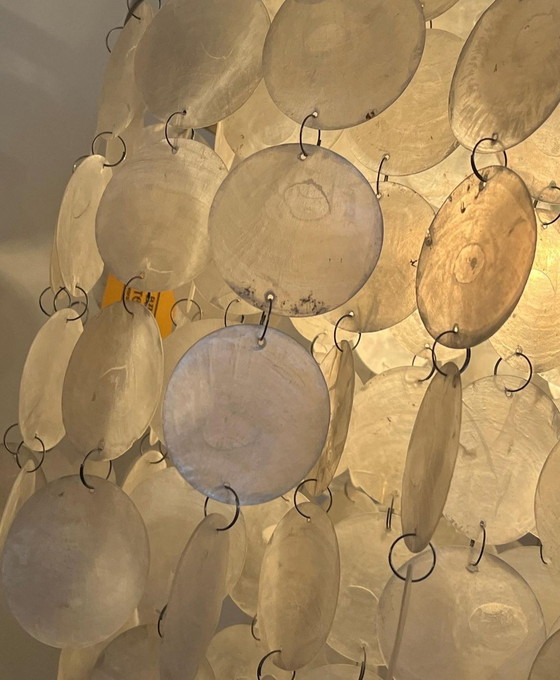 Image 1 of Vintage Capiz Shell Lamp Opaline Shell Stainless Steel