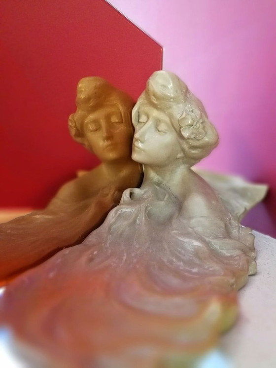 Image 1 of Art Nouveau Sculpture With Pink Mirror By Lambert Escaler