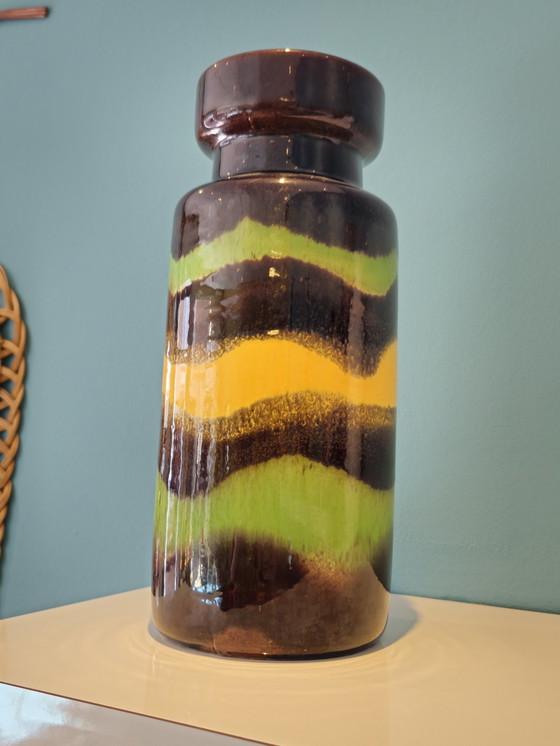 Image 1 of Vintage Scheurich West Germany Vase Green Yellow Brown