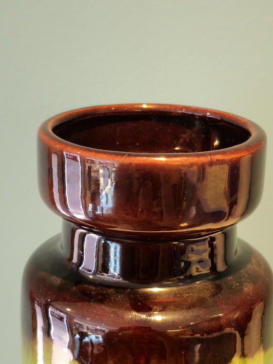 Image 1 of Vintage Scheurich West Germany Vase Green Yellow Brown