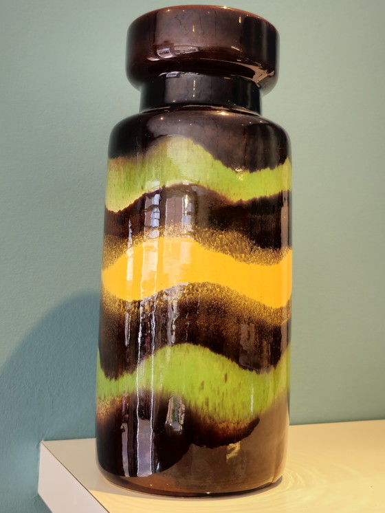 Image 1 of Vintage Scheurich West Germany Vase Green Yellow Brown