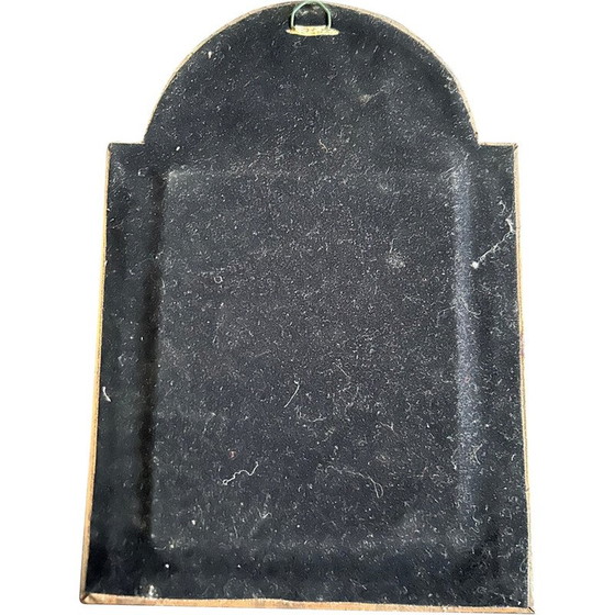 Image 1 of Vintage enameled embossed metal mirror with bird decoration, 1970