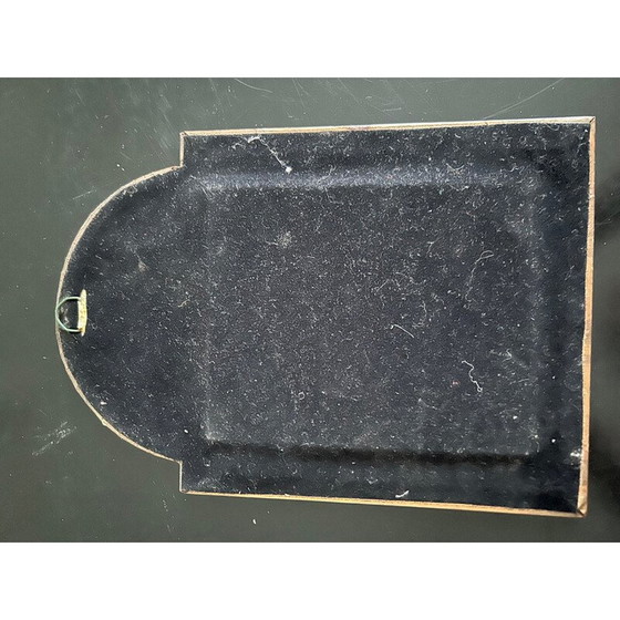 Image 1 of Vintage enameled embossed metal mirror with bird decoration, 1970
