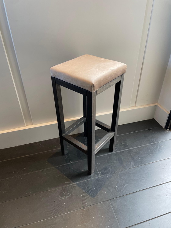 Image 1 of Bar stool with taupe velvet seat