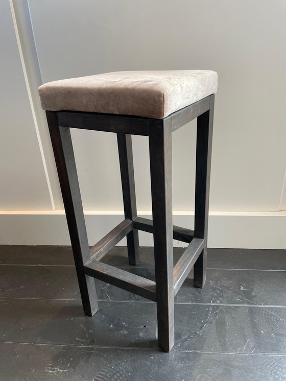 Image 1 of Bar stool with taupe velvet seat