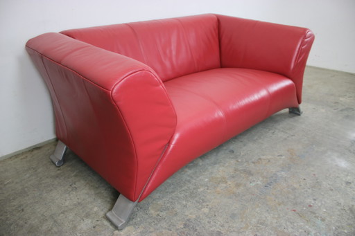 Rolf Benz 322 Club Sofa Two-Seater Designer Couch Real Leather Red