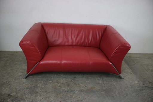 Rolf Benz 322 Club Sofa Two-Seater Designer Couch Real Leather Red