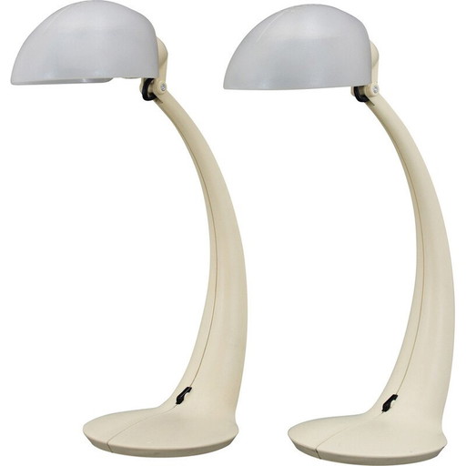 Pair of vintage Veneta Lumi table lamps model Virgola, Italy 1970s