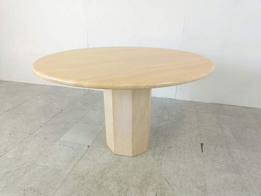 Italian travertine dining table round