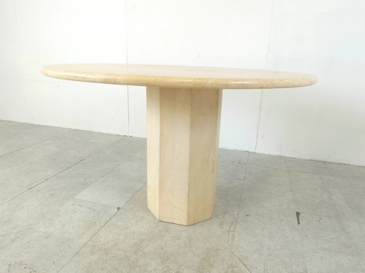 Italian travertine dining table round