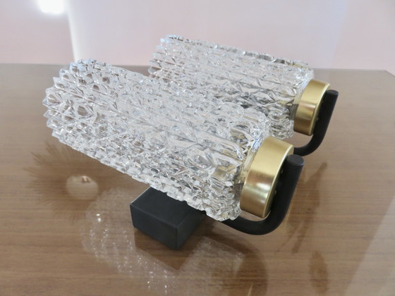 Image 1 of Double Arlus Wall Lamp In Metal And Diamond Point Glass 50s 60s