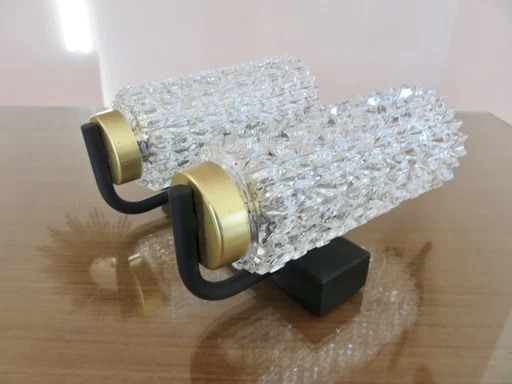 Double Arlus Wall Lamp In Metal And Diamond Point Glass 50s 60s