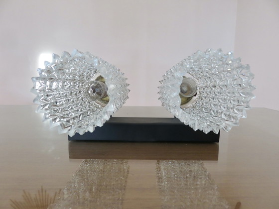 Image 1 of Double Arlus Wall Lamp In Metal And Diamond Point Glass 50s 60s