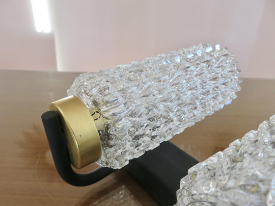 Image 1 of Double Arlus Wall Lamp In Metal And Diamond Point Glass 50s 60s